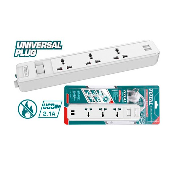 Երկարացման լար Total Tools, 3 վարդակ 3 մ USB-ով THES13041VSB